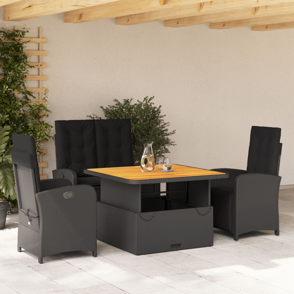 vidaXL Set mobilier de grădină cu perne, 4 piese, negru, poliratan