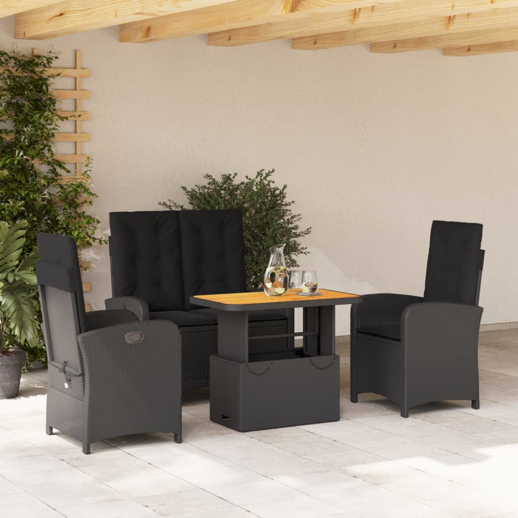 vidaXL Set mobilier de grădină cu perne, 4 piese, negru, poliratan