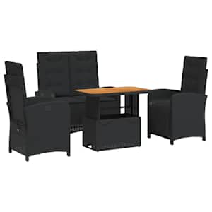 4dílný zahradní jídelní set s poduškami černý polyratan - obrázek 2