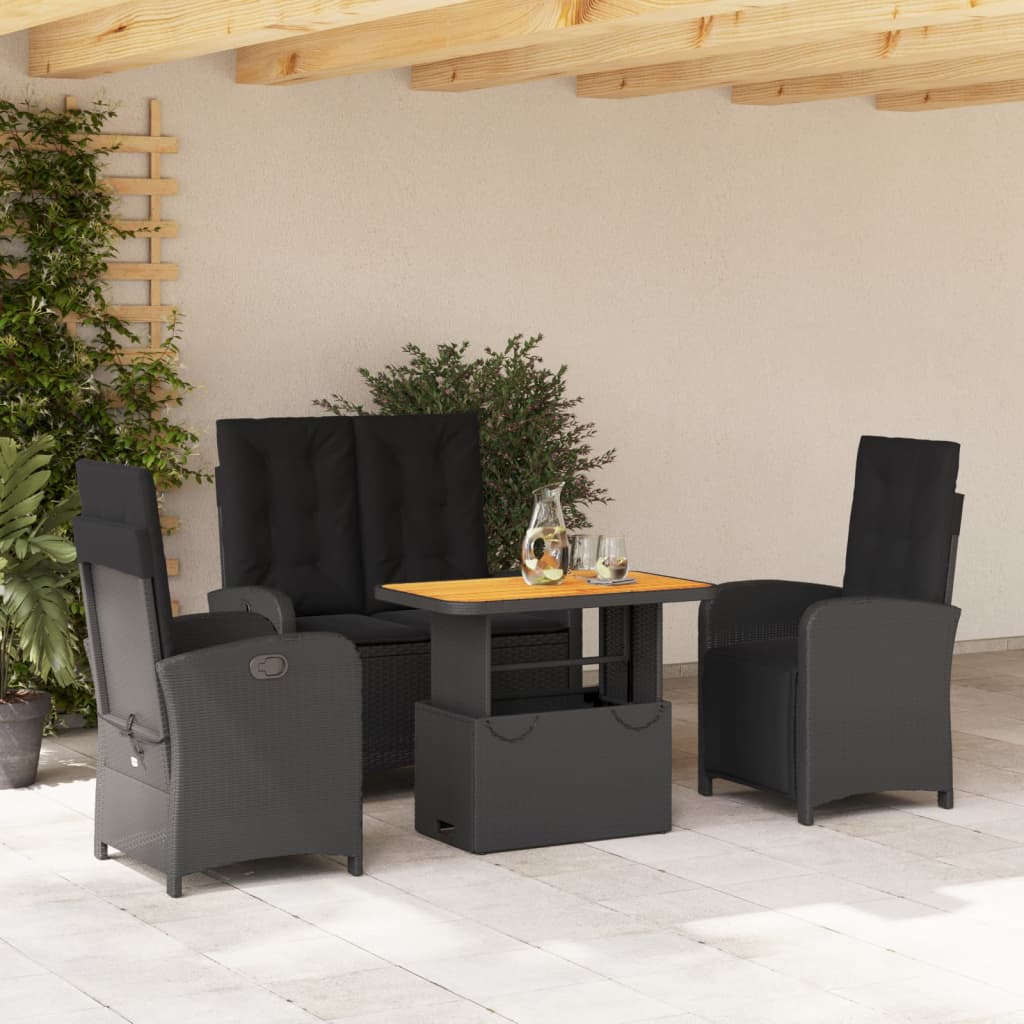 vidaXL Set mobilier de grădină cu perne, 4 piese, negru, poliratan