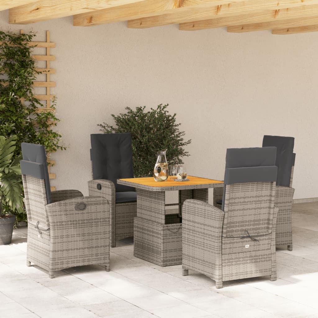 vidaXL 5-tlg. Garten-Essgruppe mit Kissen Grau Poly Rattan