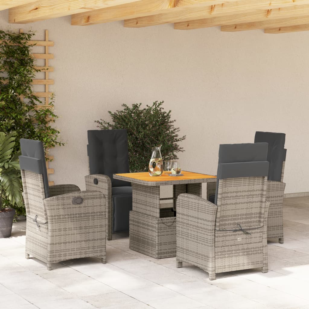 vidaXL 5-tlg. Garten-Essgruppe mit Kissen Grau Poly Rattan