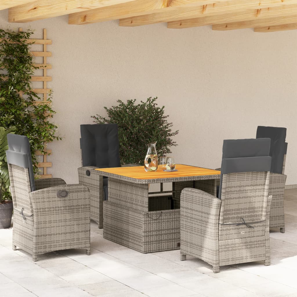 vidaXL 5-tlg. Garten-Essgruppe mit Kissen Grau Poly Rattan