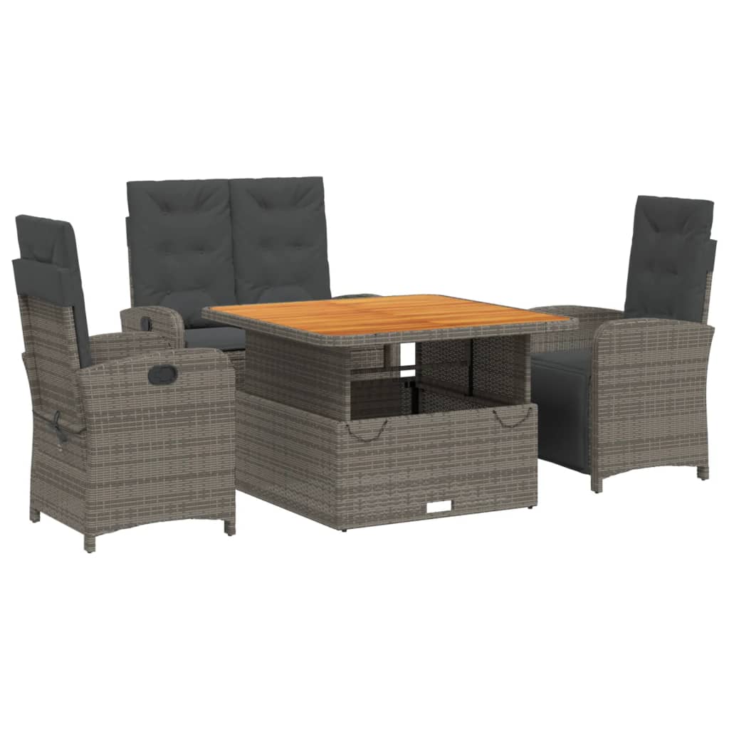 vidaXL Set mobilier de grădină cu perne, 4 piese, gri, poliratan
