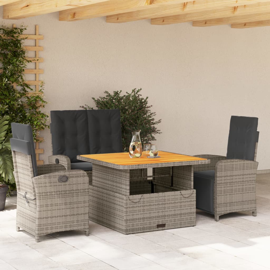 vidaXL Set mobilier de grădină cu perne, 4 piese, gri, poliratan