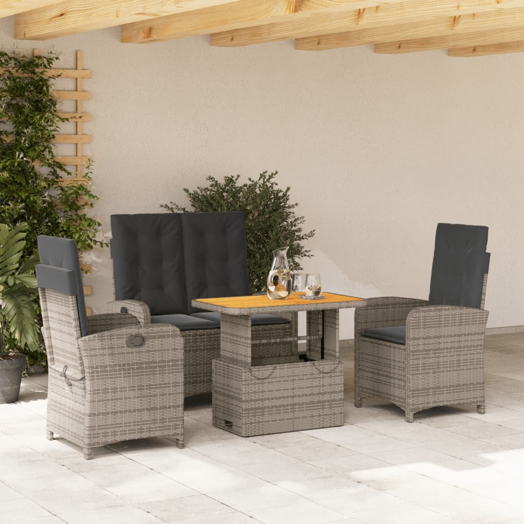 4-tlg. Garten-Essgruppe mit Kissen Grau Poly Rattan