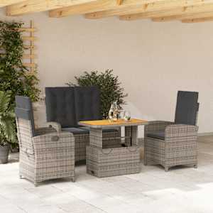 Vrtna jedilna garnitura 4-delna z blazinami siv poli ratan