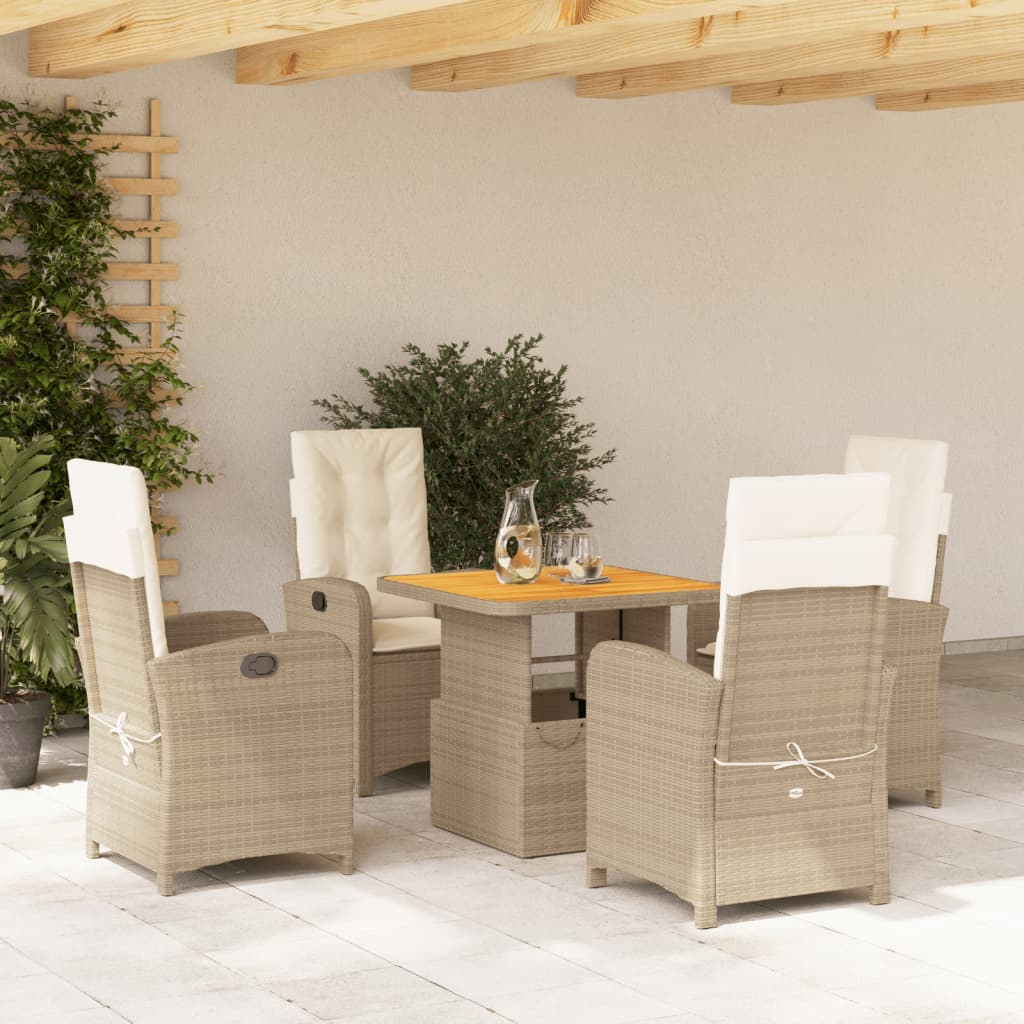 vidaXL 5-tlg. Garten-Essgruppe mit Kissen Beige Poly Rattan