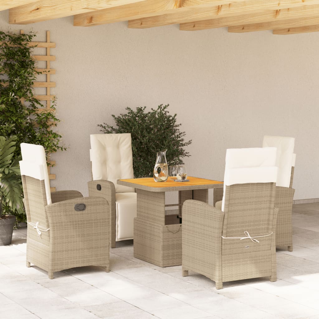 vidaXL 5-tlg. Garten-Essgruppe mit Kissen Beige Poly Rattan