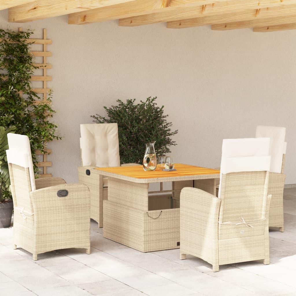 vidaXL 5-tlg. Garten-Essgruppe mit Kissen Beige Poly Rattan