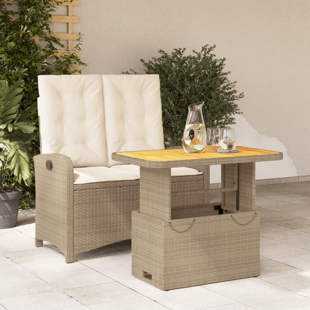 vidaXL 2-tlg. Garten-Essgruppe mit Kissen Beige Poly Rattan