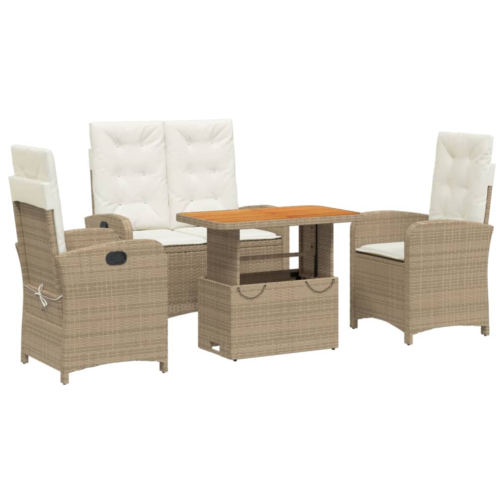 vidaXL Set canapele de grădină, 4 piese, cu perne, bej, poliratan