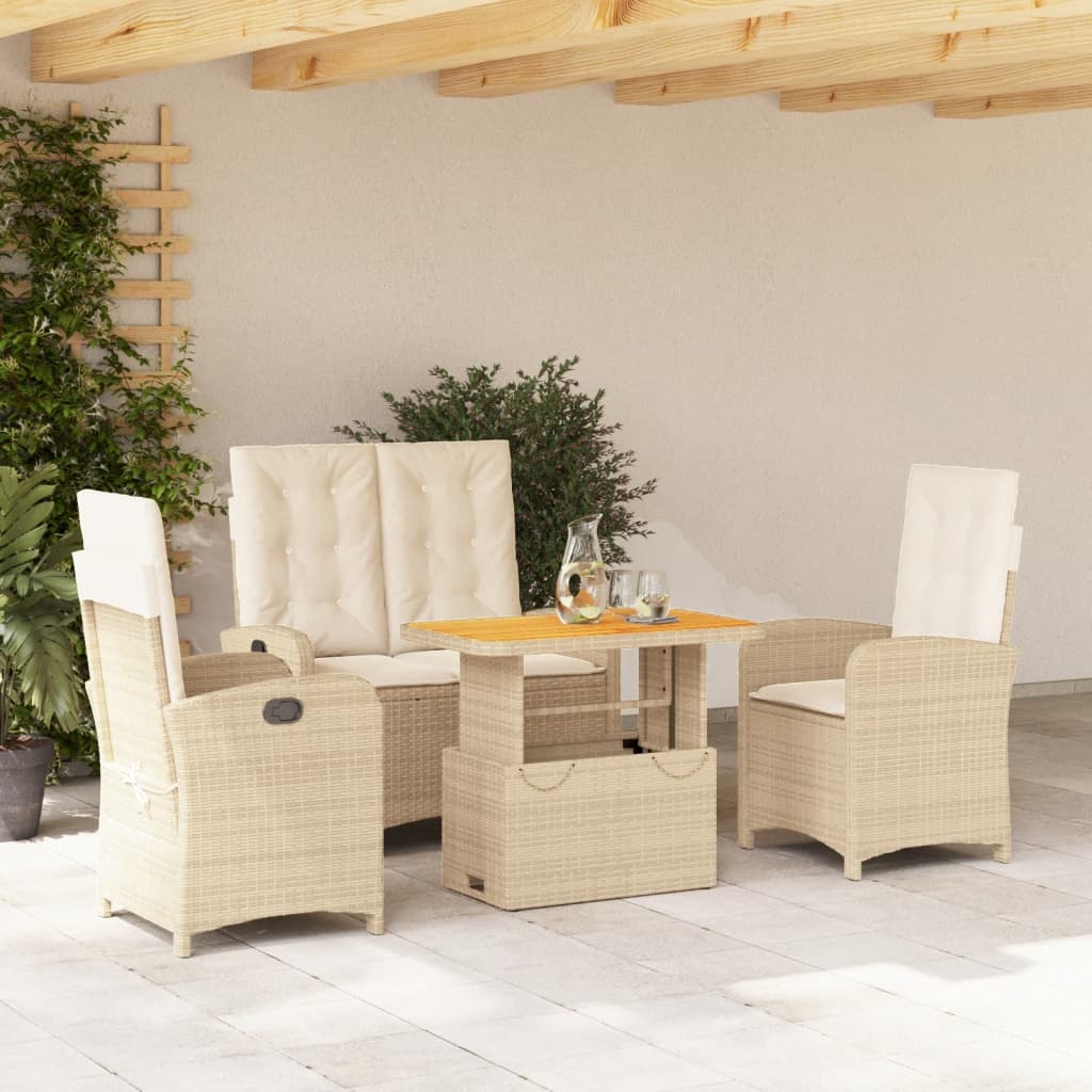 vidaXL 4-tlg. Garten-Essgruppe mit Kissen Beige Poly Rattan