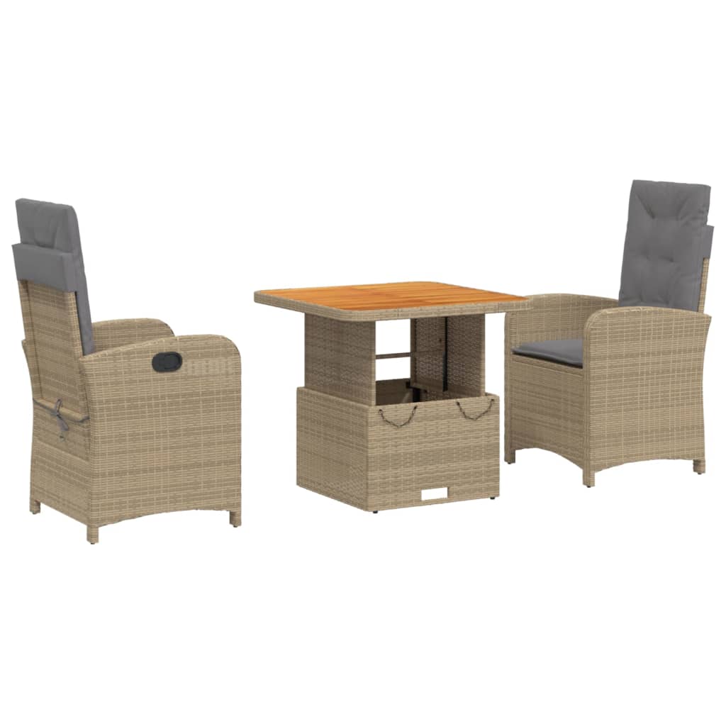 Thumbnail - vidaXL 3-tlg. Garten-Essgruppe mit Kissen Beige Poly Rattan