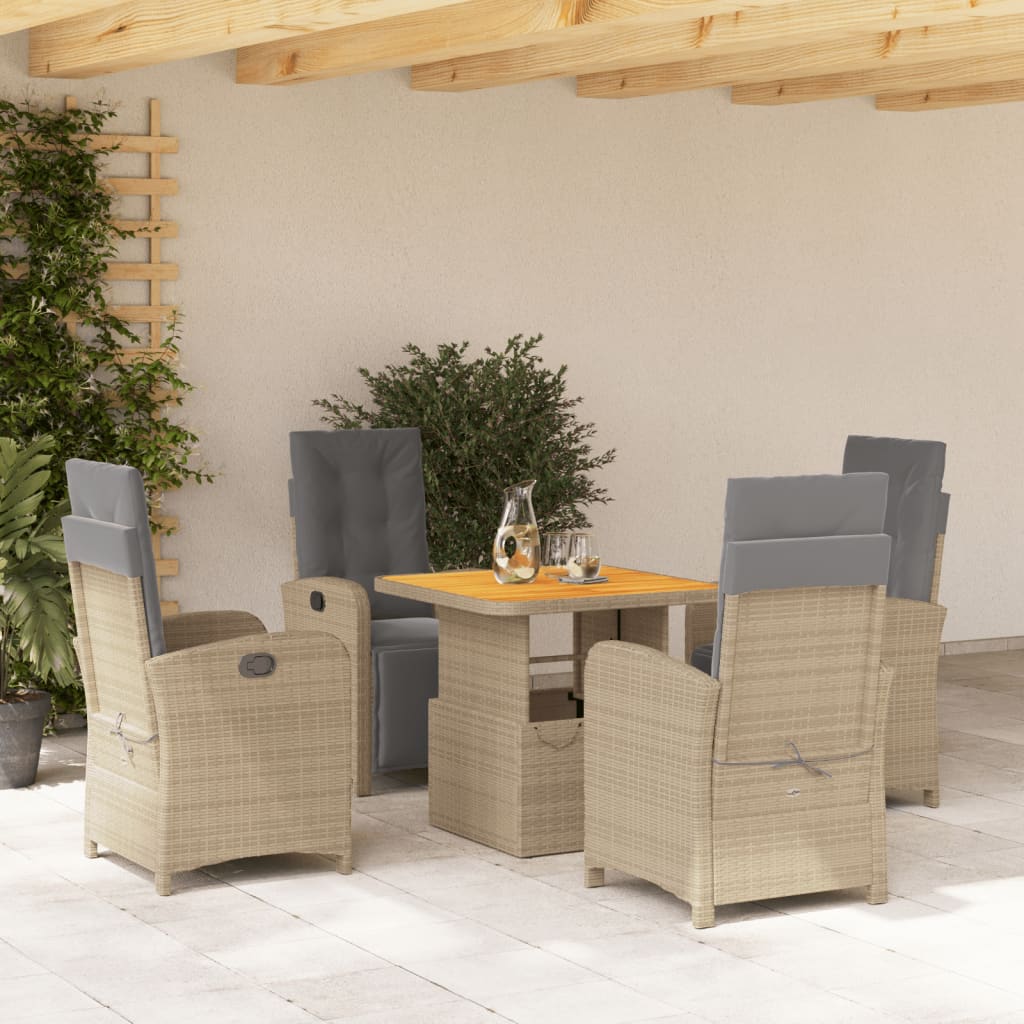 vidaXL 5-tlg. Garten-Essgruppe mit Kissen Beige Poly Rattan