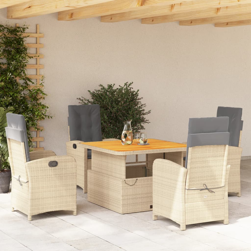 5-tlg. Garten-Essgruppe mit Kissen Beige Poly Rattan