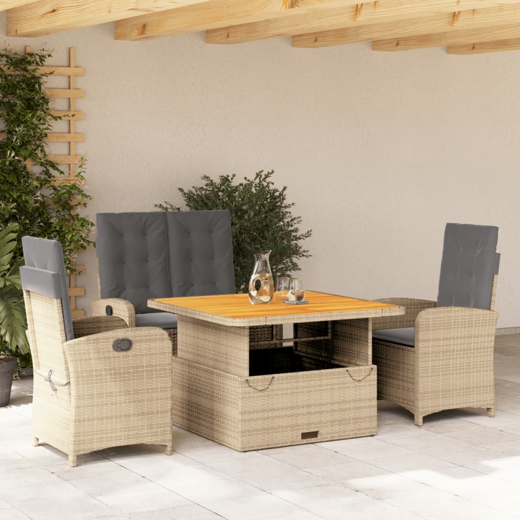 vidaXL 4-tlg. Garten-Essgruppe mit Kissen Beige Poly Rattan