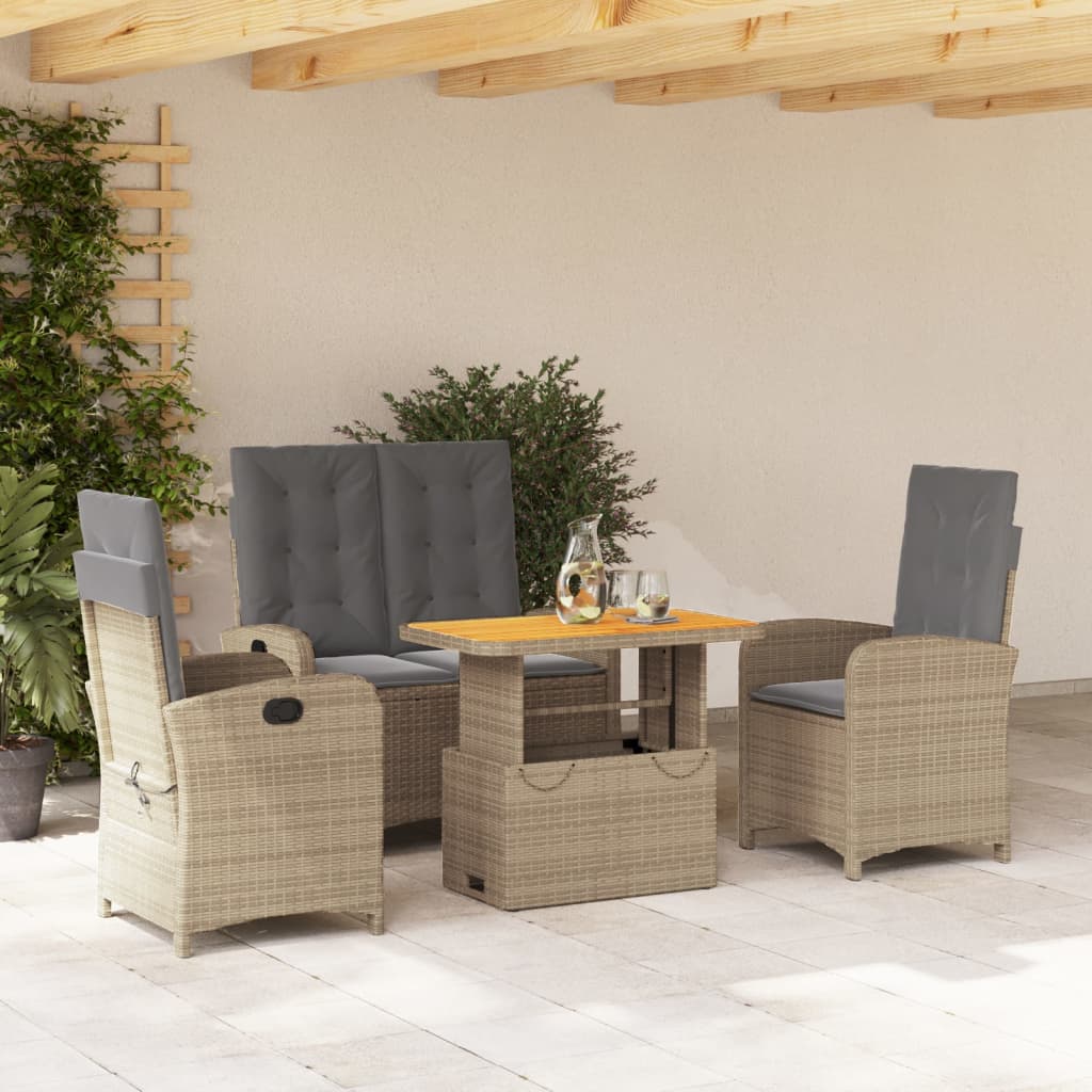 4-tlg. Garten-Essgruppe mit Kissen Beige Poly Rattan