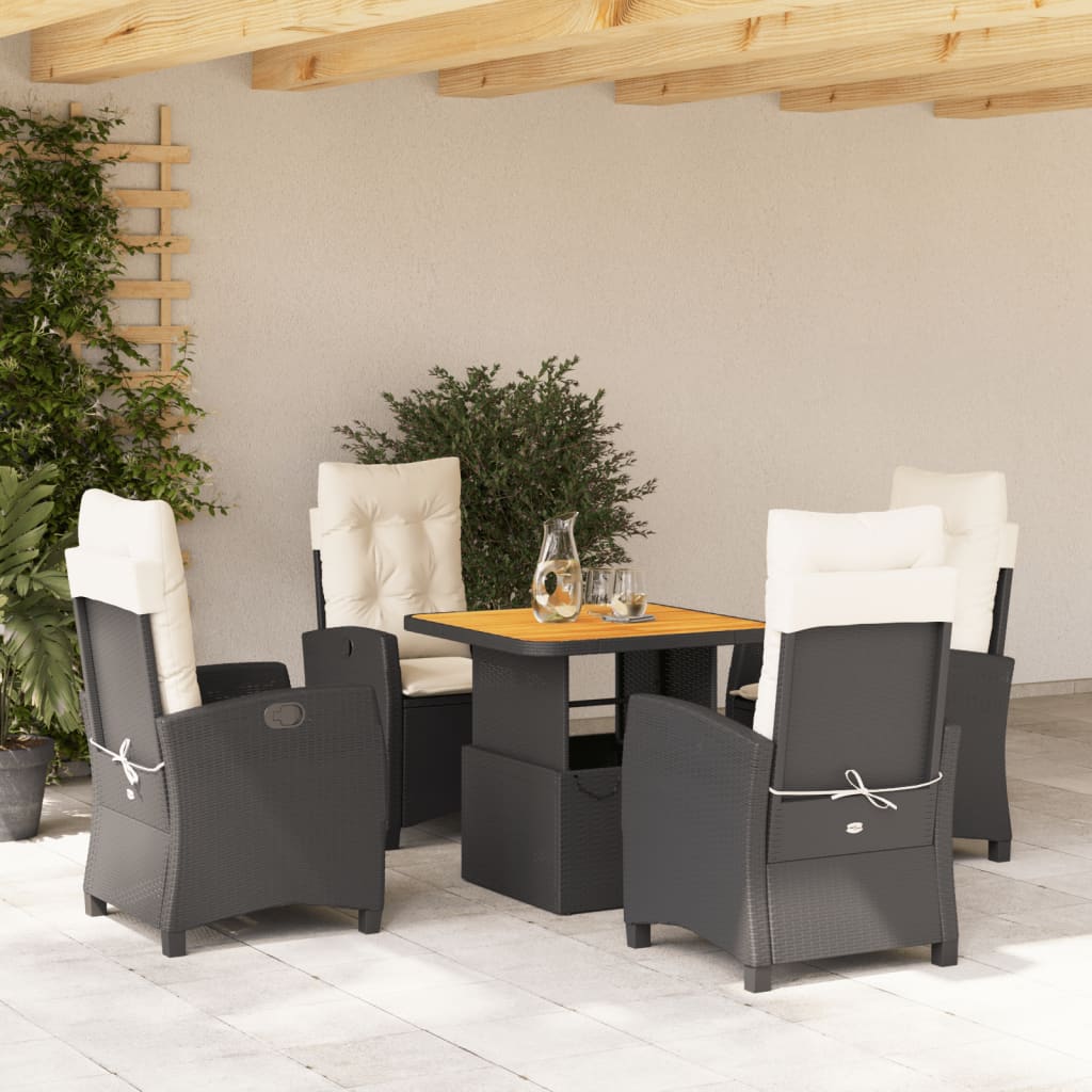 vidaXL Set mobilier de grădină cu perne, 5 piese, negru, poliratan