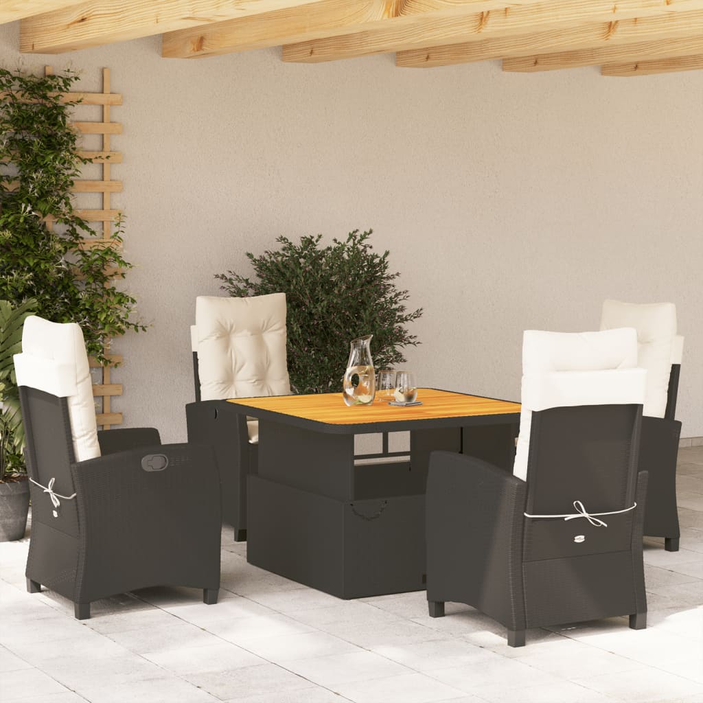 vidaXL Set mobilier de grădină cu perne, 5 piese, negru, poliratan