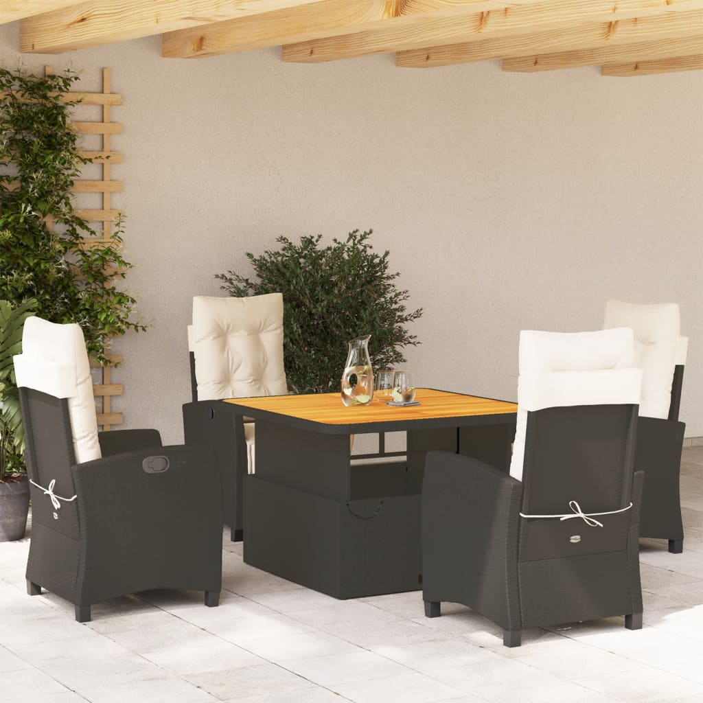 vidaXL 5-tlg. Garten-Essgruppe mit Kissen Schwarz Poly Rattan