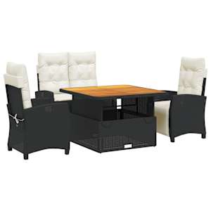 4dílný zahradní jídelní set s poduškami černý polyratan - obrázek 2