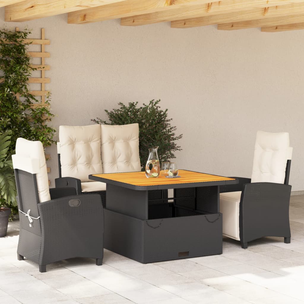 vidaXL Set mobilier de grădină cu perne, 4 piese, negru, poliratan