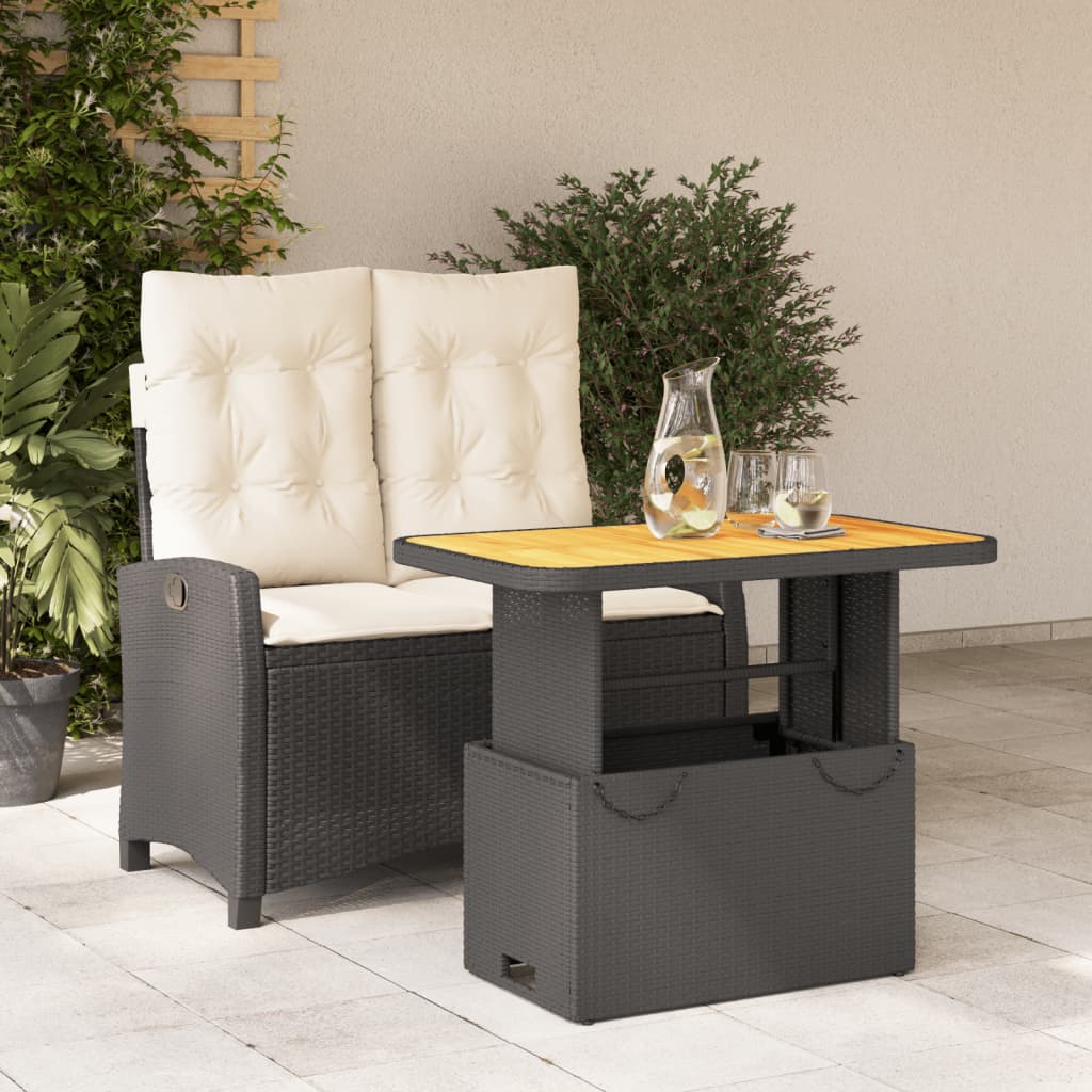 vidaXL Set mobilier de grădină cu perne, 2 piese, negru, poliratan