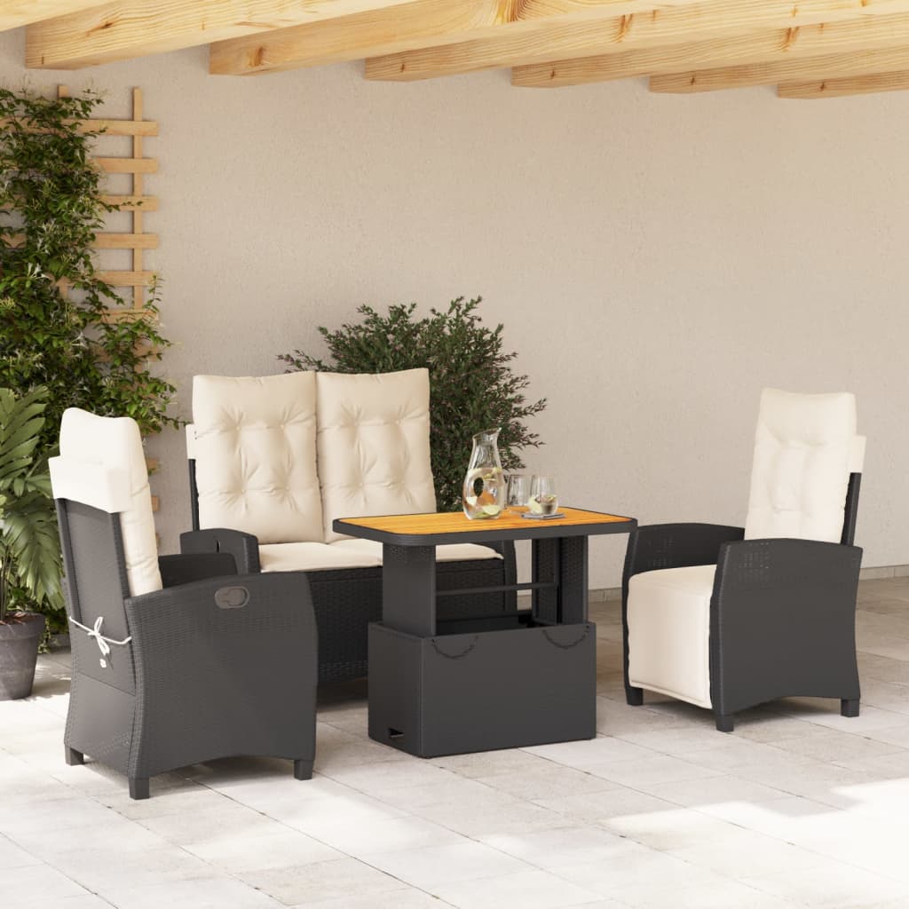 vidaXL Set mobilier de grădină cu perne, 4 piese, negru, poliratan