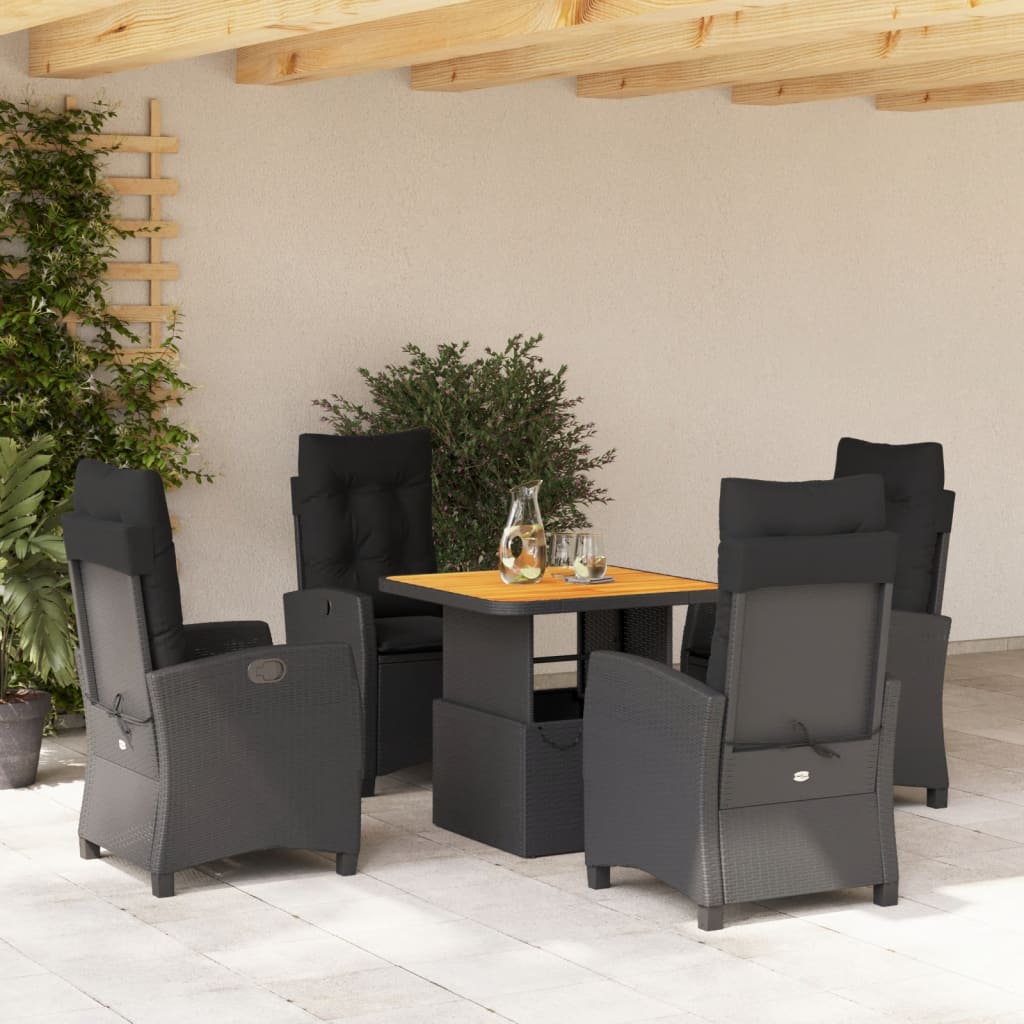 vidaXL 5-tlg. Garten-Essgruppe mit Kissen Schwarz Poly Rattan