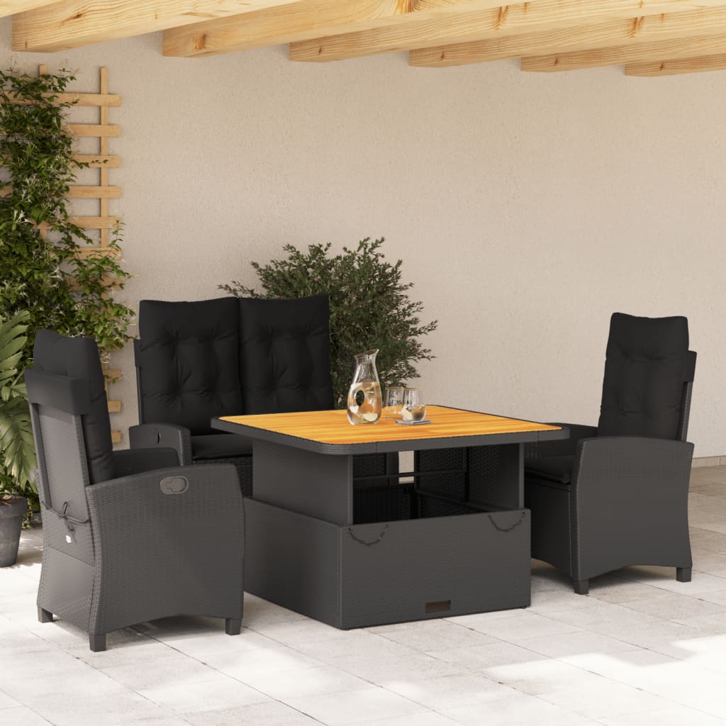 vidaXL Set mobilier de grădină cu perne, 4 piese, negru, poliratan