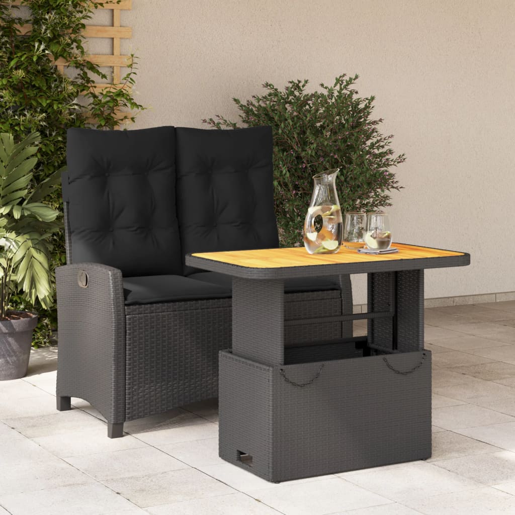 vidaXL 2-tlg. Garten-Essgruppe mit Kissen Schwarz Poly Rattan