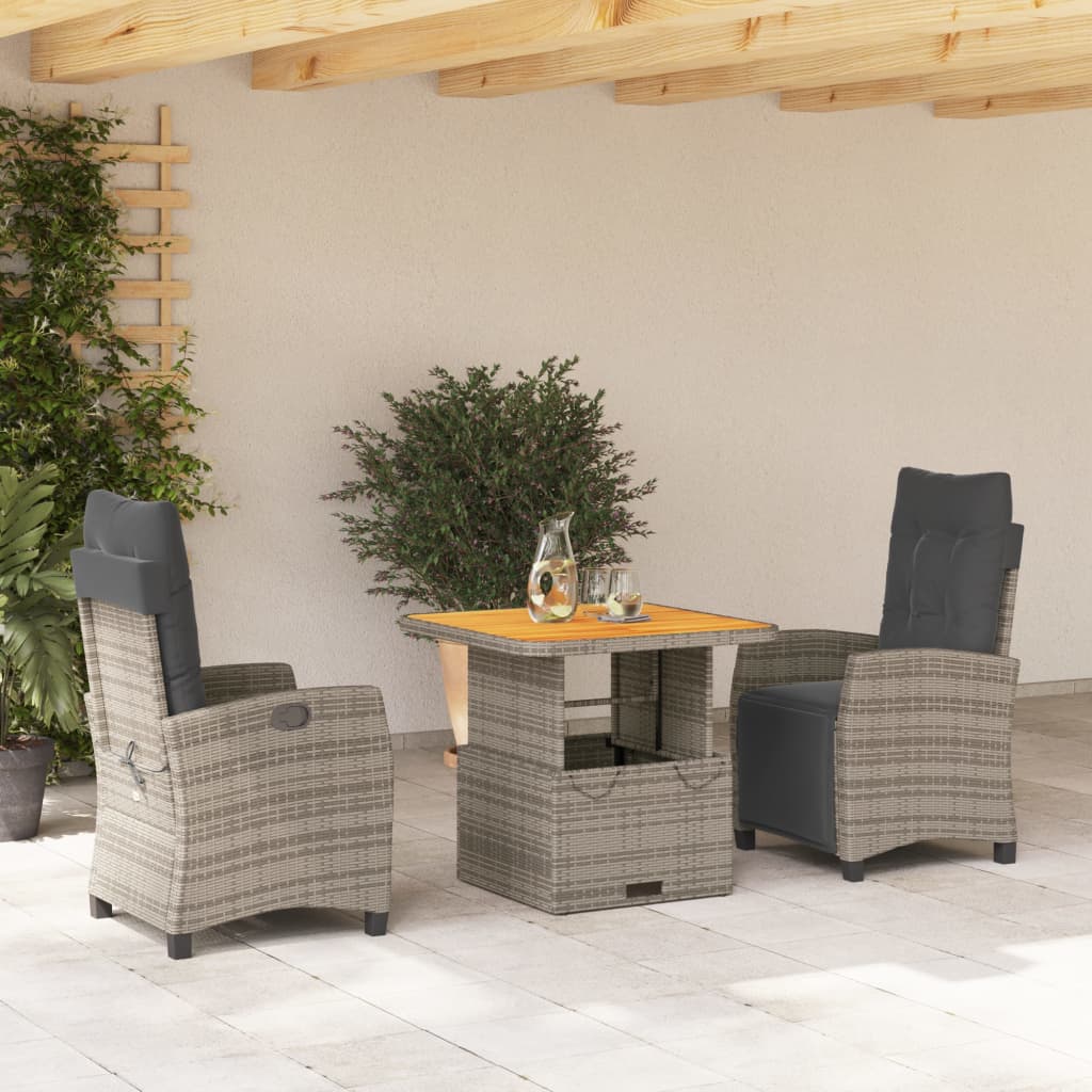 vidaXL Set mobilier de grădină cu perne, 3 piese, gri, poliratan