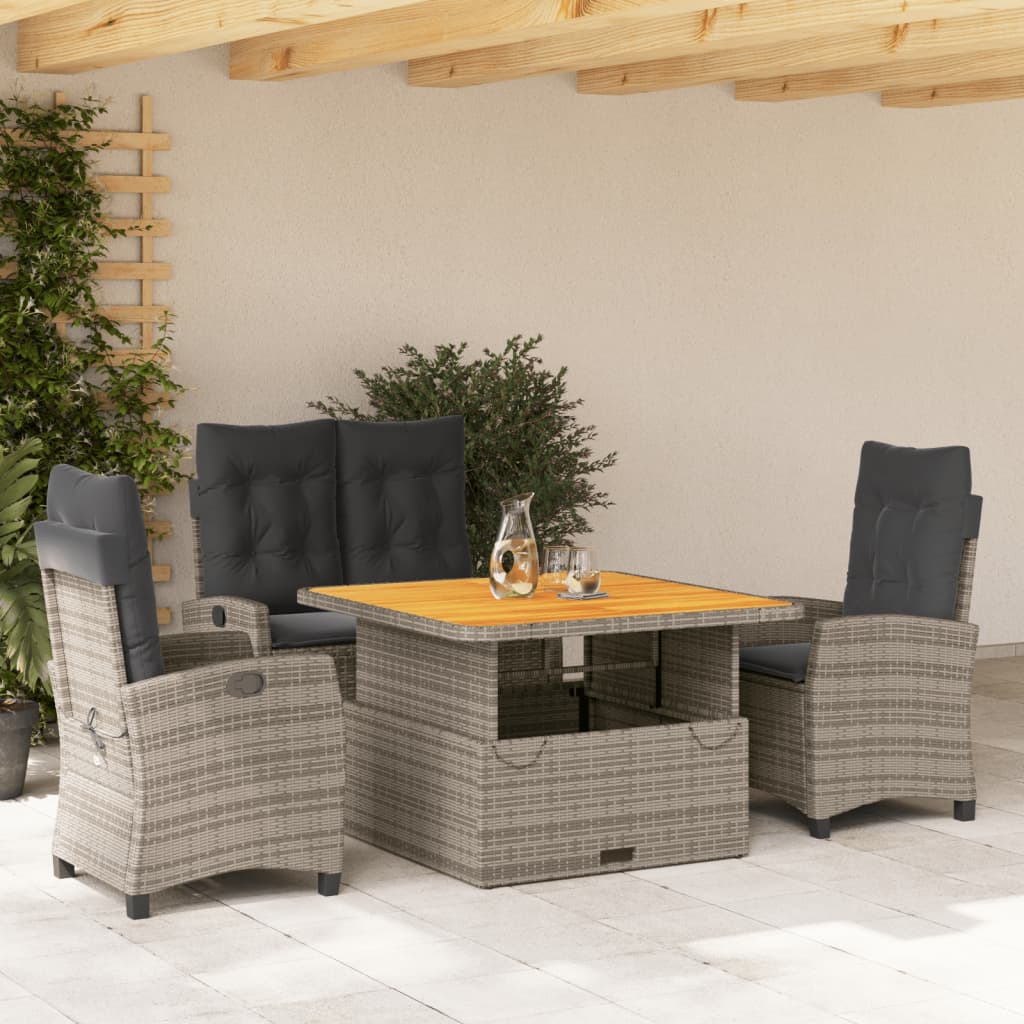 vidaXL 4-tlg. Garten-Essgruppe mit Kissen Grau Poly Rattan