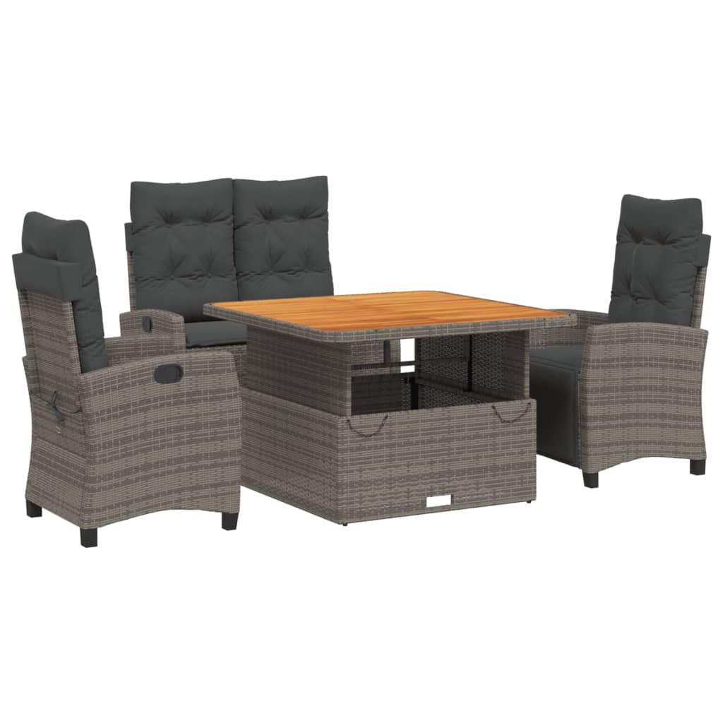 vidaXL Set mobilier de grădină cu perne, 4 piese, gri, poliratan