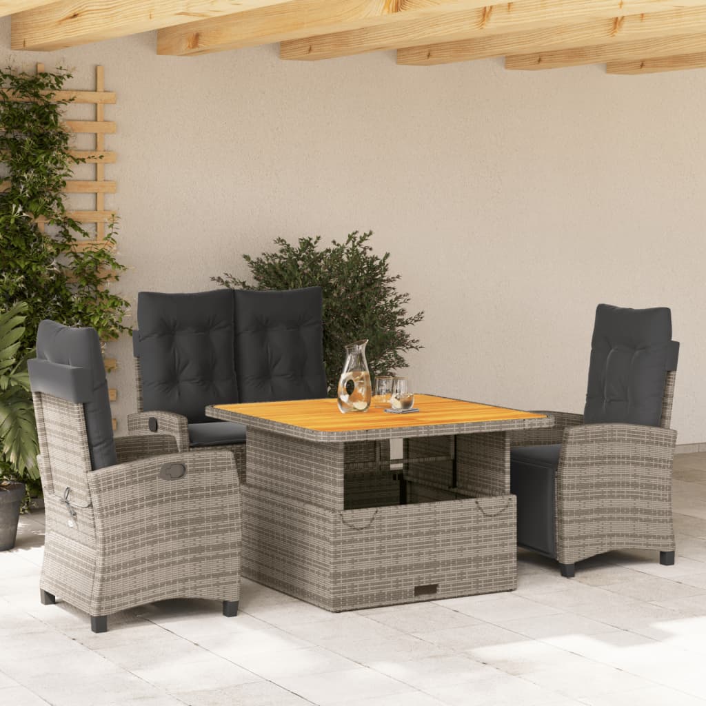 vidaXL Set mobilier de grădină cu perne, 4 piese, gri, poliratan