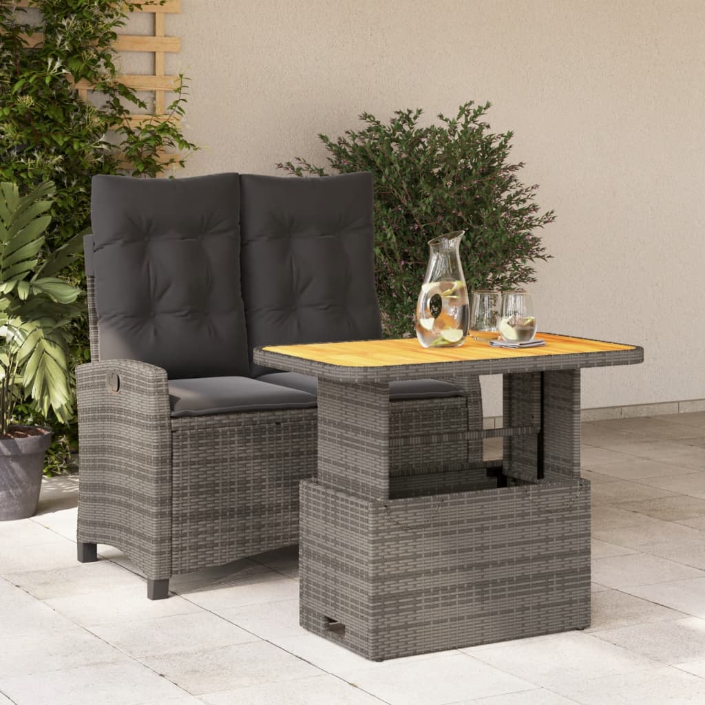 2-tlg. Garten-Essgruppe mit Kissen Grau Poly Rattan