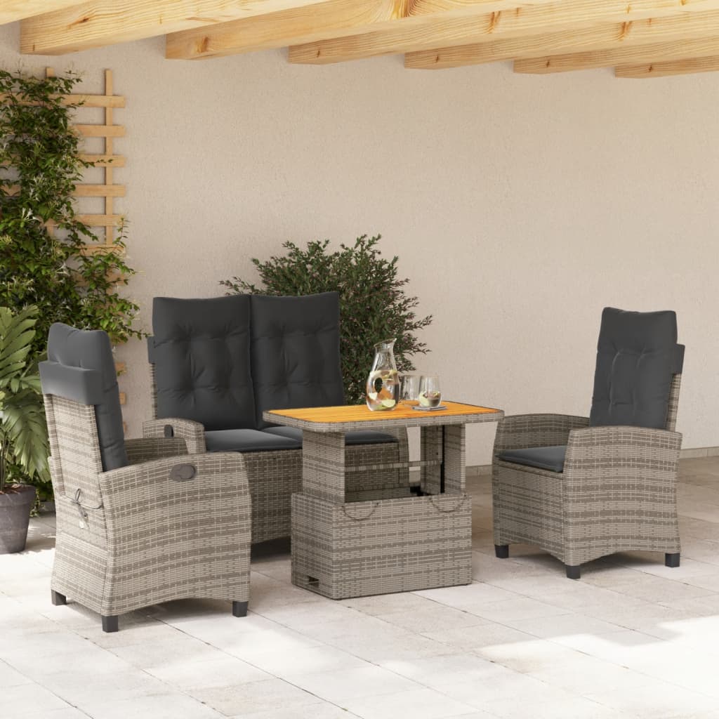 vidaXL 4-tlg. Garten-Essgruppe mit Kissen Grau Poly Rattan