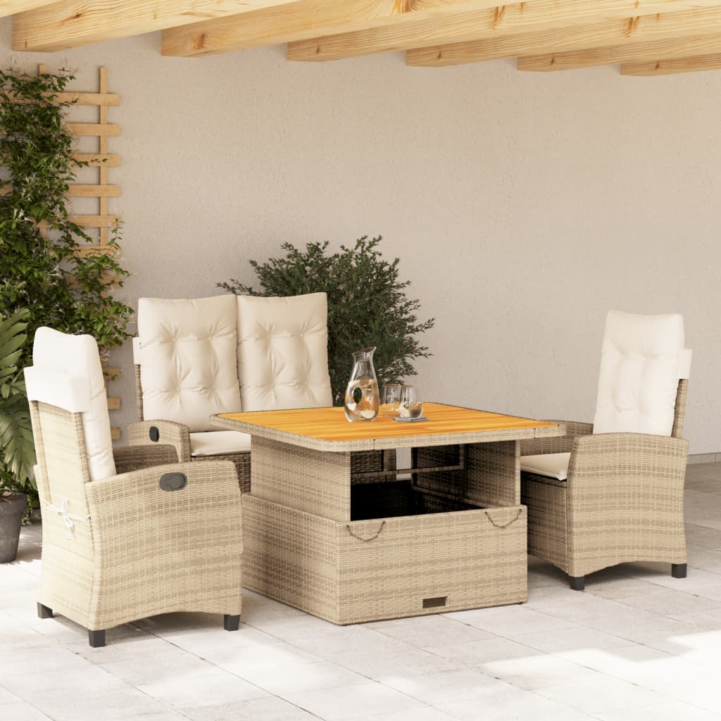 vidaXL 4-tlg. Garten-Essgruppe mit Kissen Beige Poly Rattan