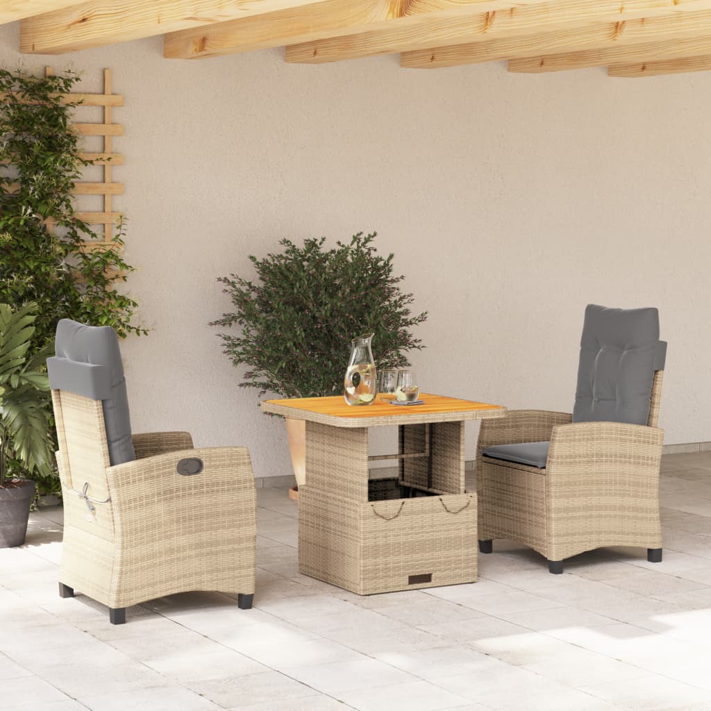 vidaXL 3-tlg. Garten-Essgruppe mit Kissen Beige Poly Rattan