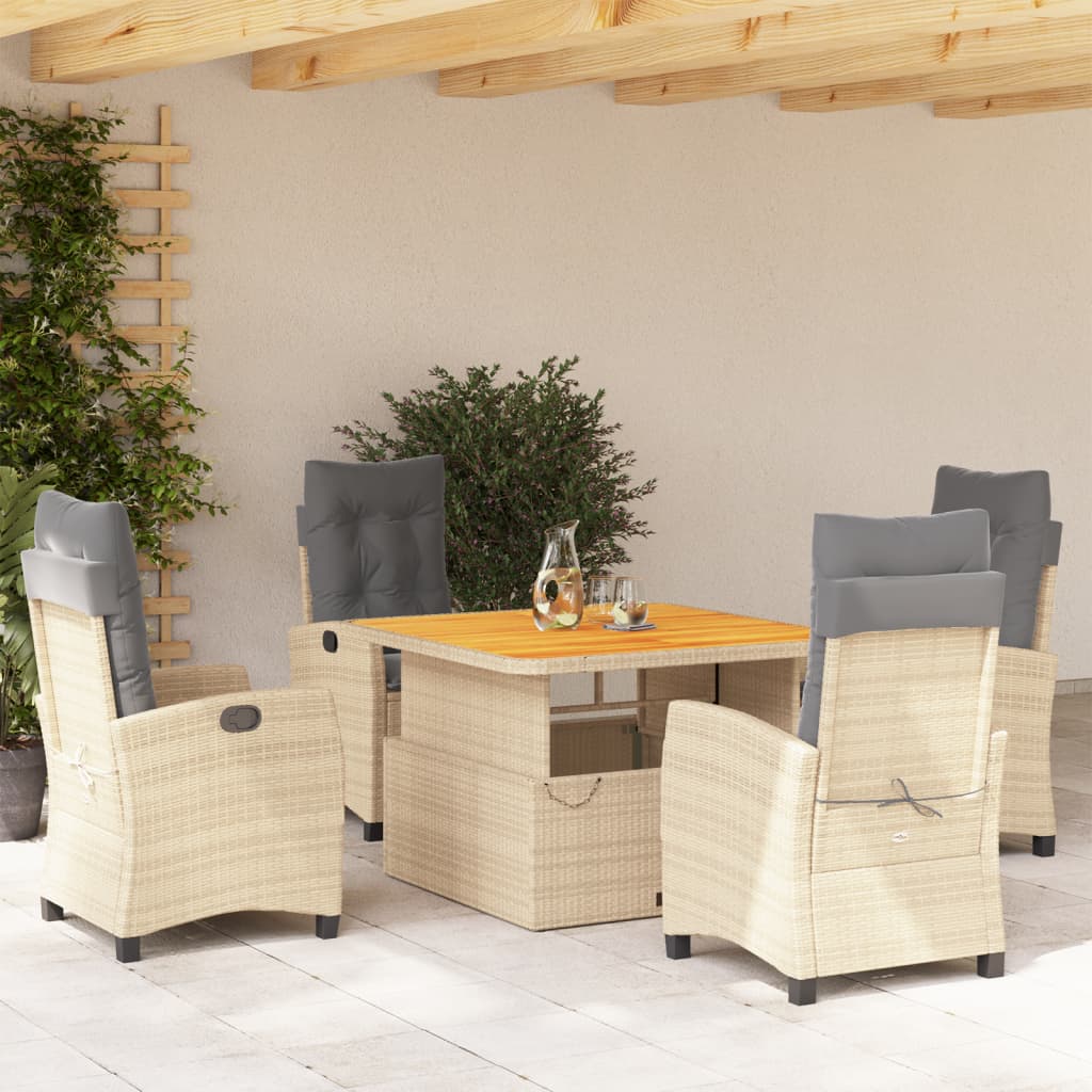 vidaXL 5-tlg. Garten-Essgruppe mit Kissen Beige Poly Rattan