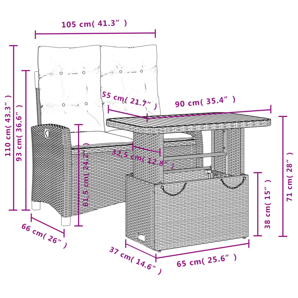 vidaXL 2-delige Tuinset met kussens poly rattan beige afbeelding