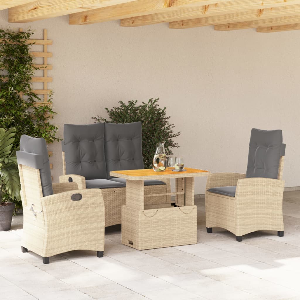 vidaXL 4-tlg. Garten-Essgruppe mit Kissen Beige Poly Rattan