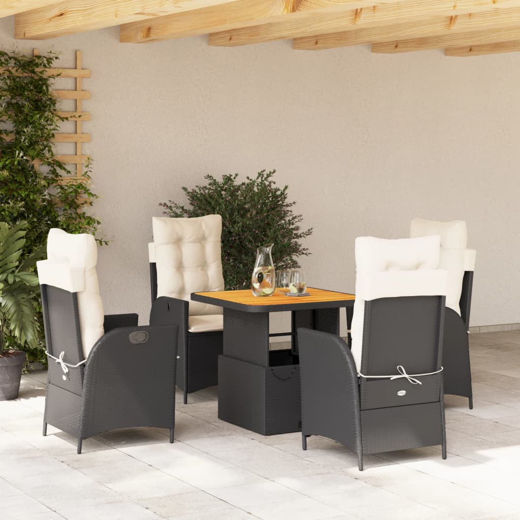 vidaXL Set mobilier de grădină cu perne, 5 piese, negru, poliratan