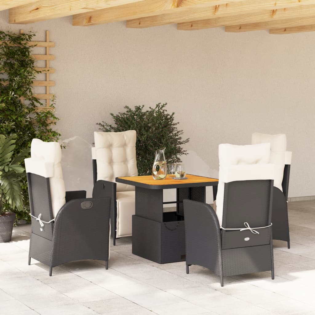 vidaXL Set mobilier de grădină cu perne, 5 piese, negru, poliratan