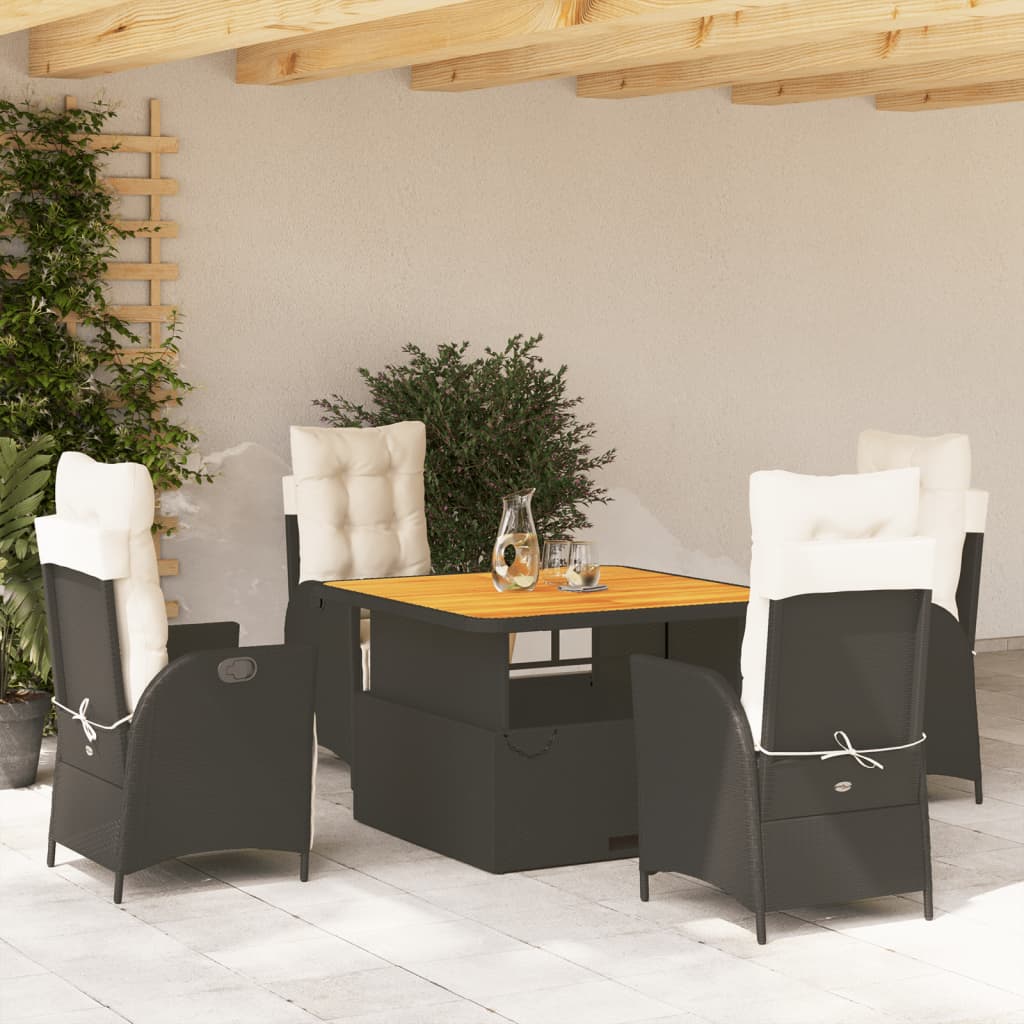 vidaXL Set mobilier de grădină cu perne, 5 piese, negru, poliratan