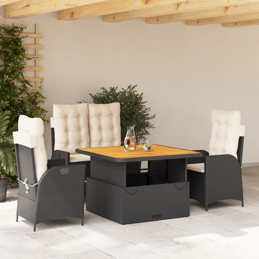 vidaXL Set mobilier de grădină cu perne, 4 piese, negru, poliratan