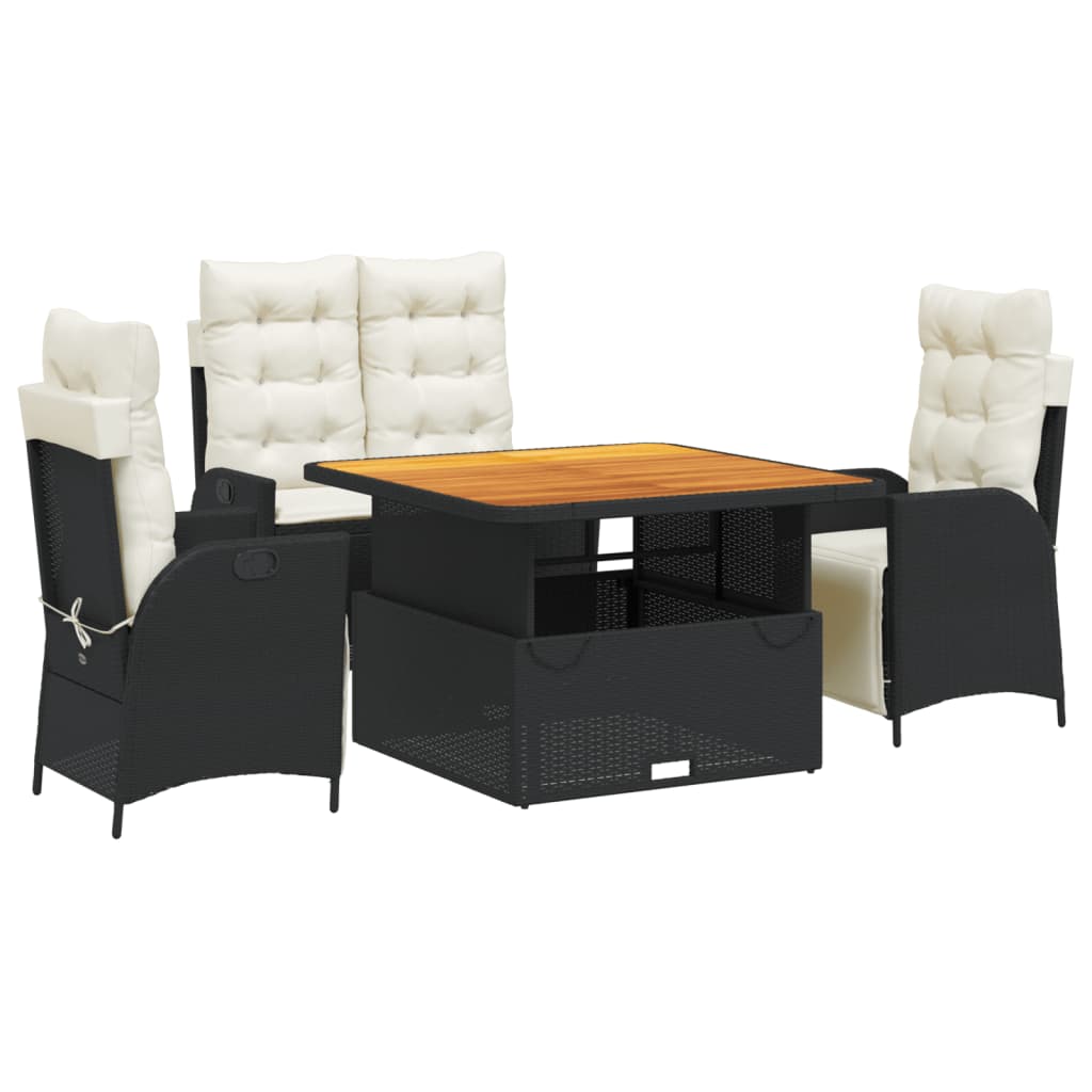 vidaXL Set mobilier de grădină cu perne, 4 piese, negru, poliratan