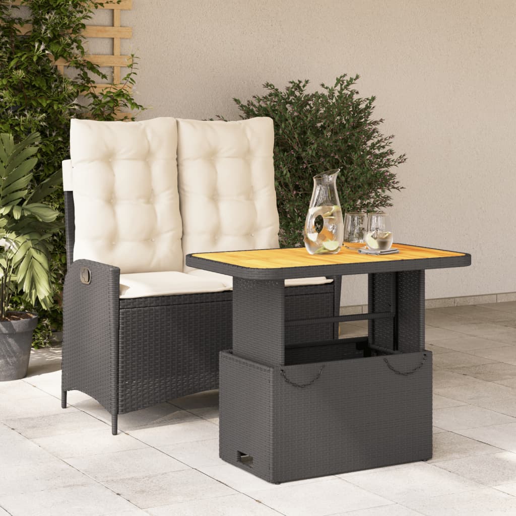 vidaXL 2-tlg. Garten-Essgruppe mit Kissen Schwarz Poly Rattan