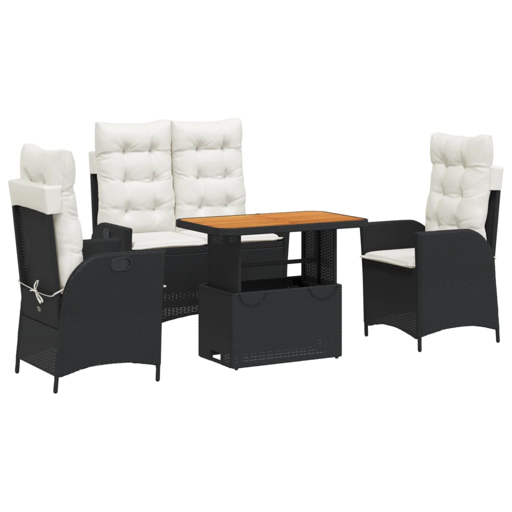 vidaXL Set mobilier de grădină cu perne, 4 piese, negru, poliratan